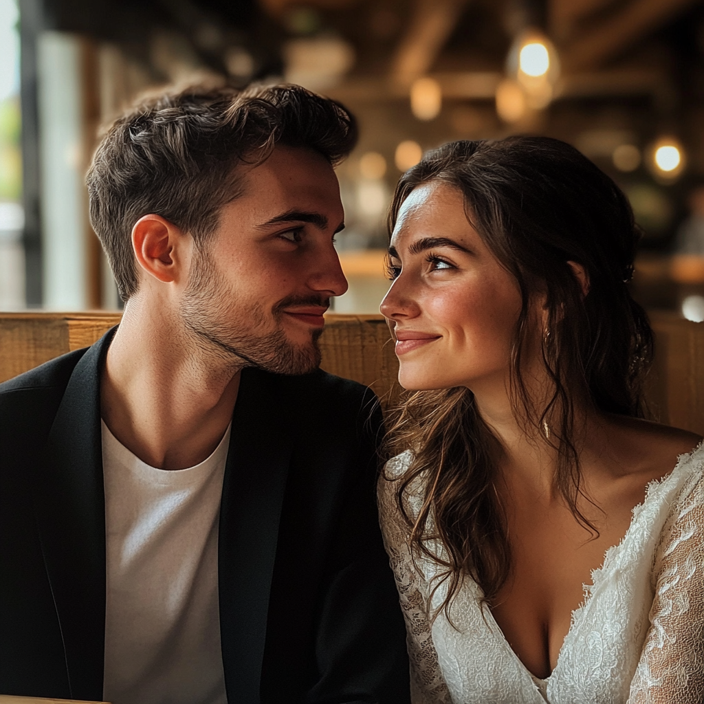 Homme et femme se souriant l'un à l'autre | Source : Midjourney