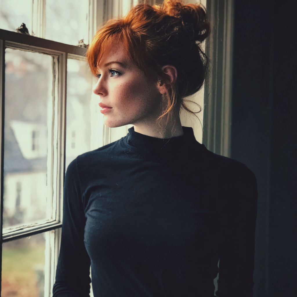 Une femme qui regarde par la fenêtre | Source : Midjourney