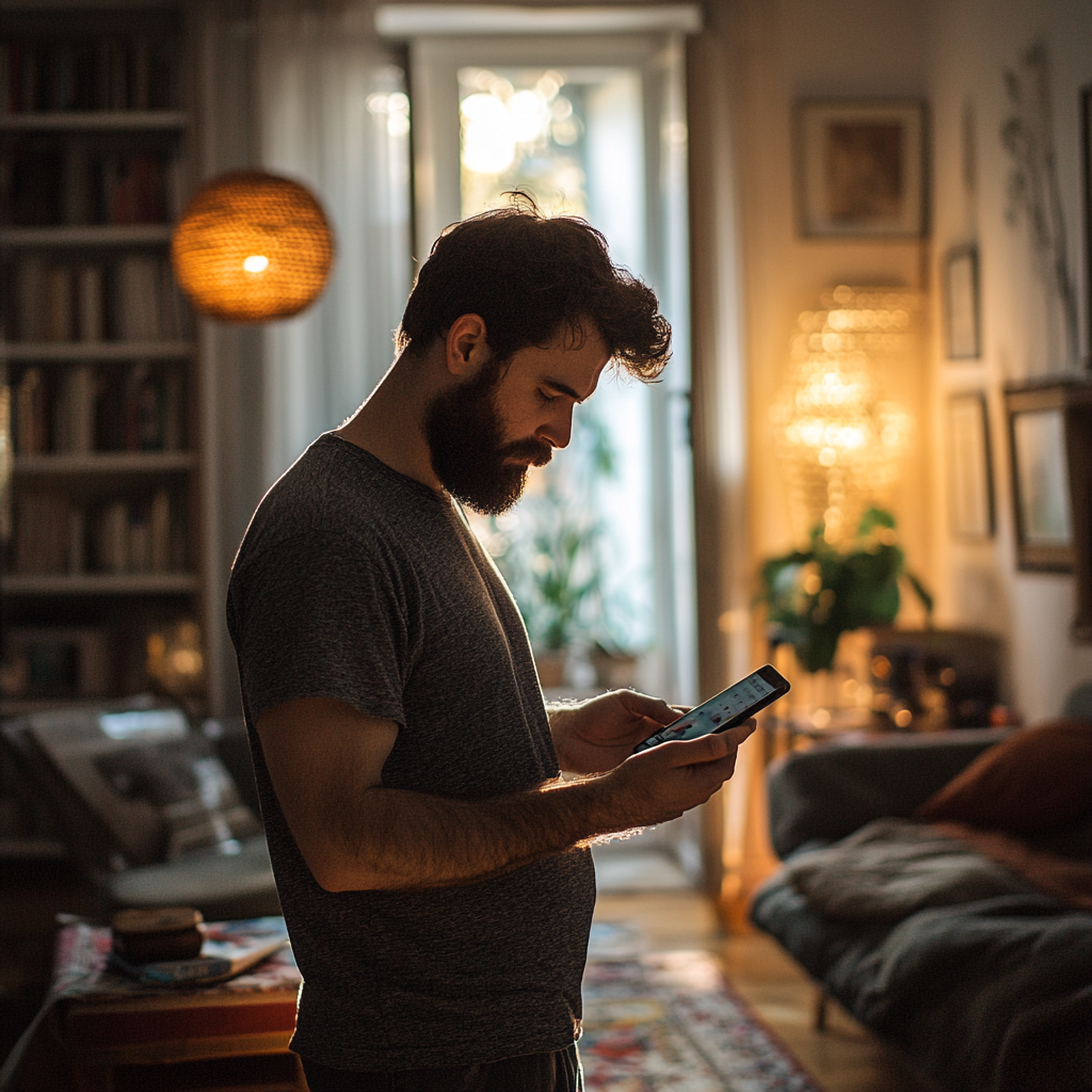 Un homme qui cherche quelque chose dans son téléphone | Source : Midjourney