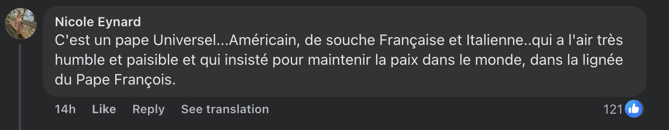 Commentaire d'internaute sur le nouveau pape | Source : capture Facebook@Gossip Room