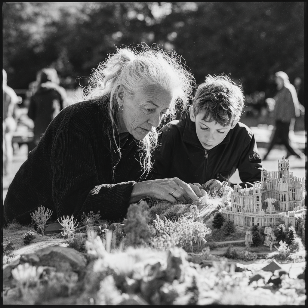 Une grand-mère jouant dans le sable avec son petit-fils | Source : Midjourney