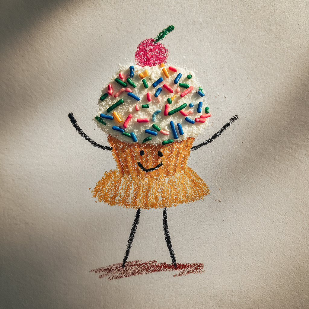 Dessin d'un enfant représentant un cupcake | Source : Midjourney