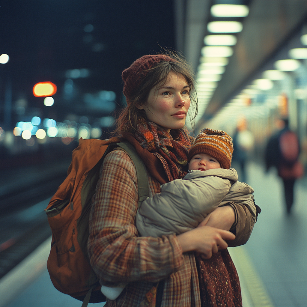 Lilly mendie alors qu'elle se tient avec Matthew à la gare | Source : Midjourney