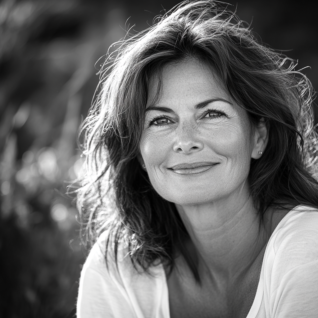 Une femme souriante dans son jardin | Source : Midjourney