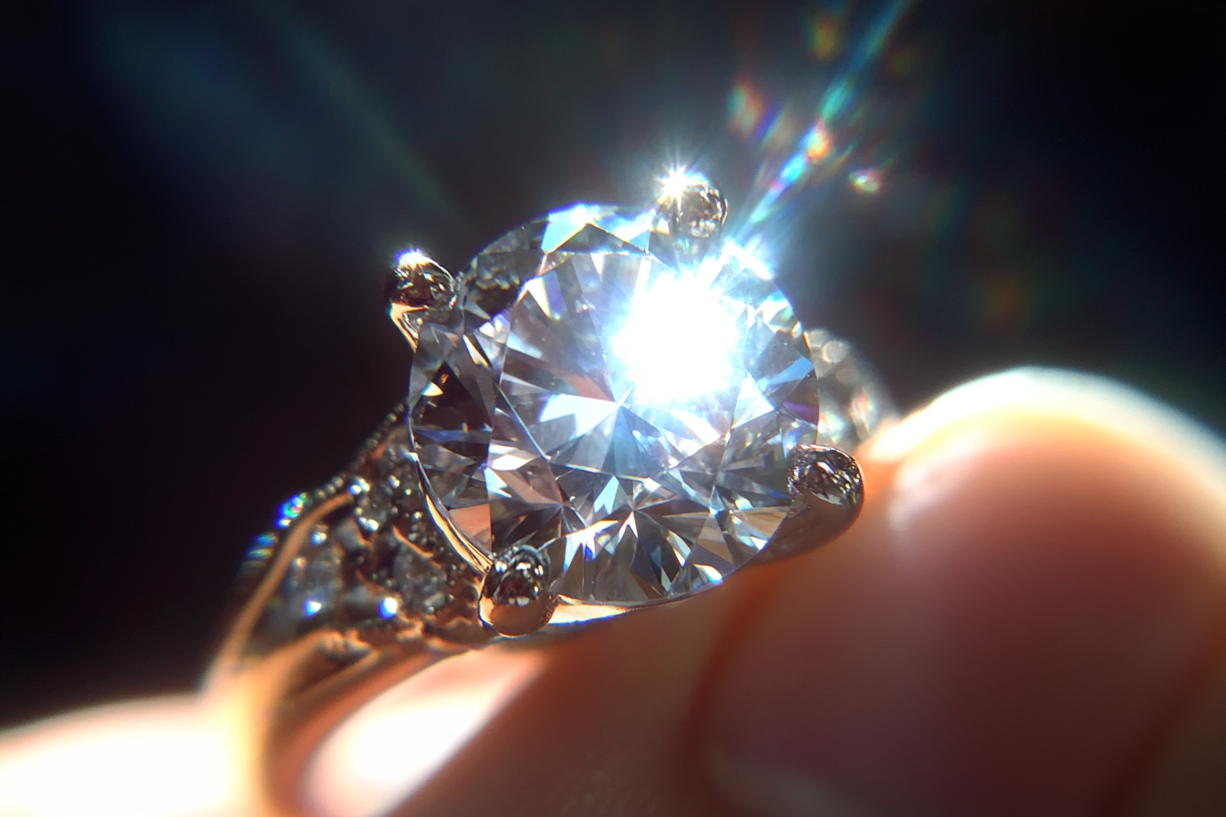 Une bague en diamant scintillant à la lumière du soleil | Source : Midjourney