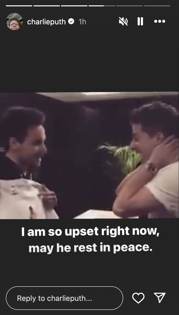 La story Instagram de Charlie Puth sur le décès soudain de Liam Payne, postée le 16 octobre 2024 | Source : Instagram.com/charlieputh