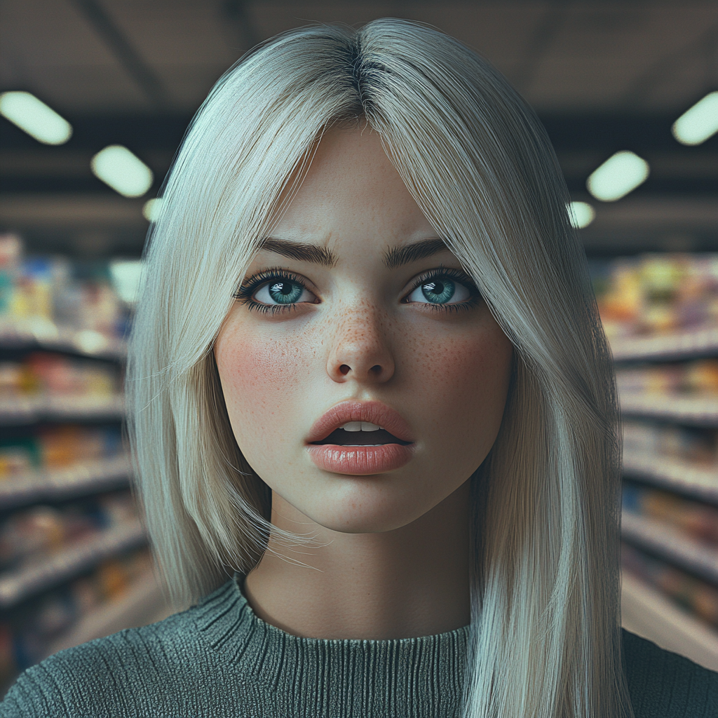 Une femme effrayée dans un magasin | Source : Midjourney