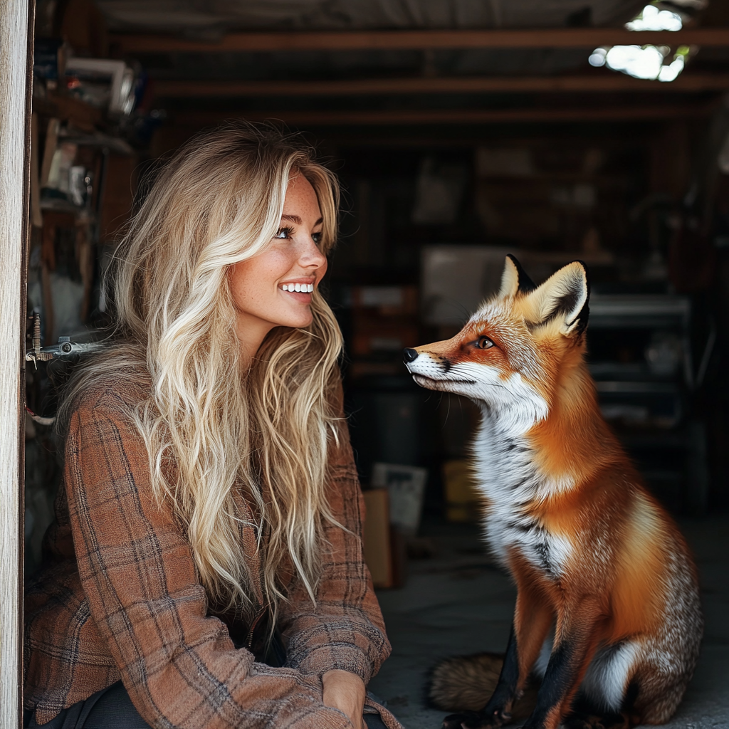 Une femme assise à côté d'un renard | Source : Midjourney