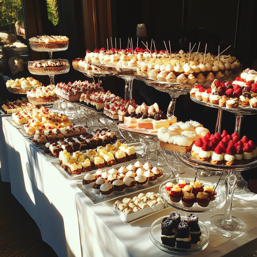 Un buffet de desserts lors d'un mariage | Source : Midjourney