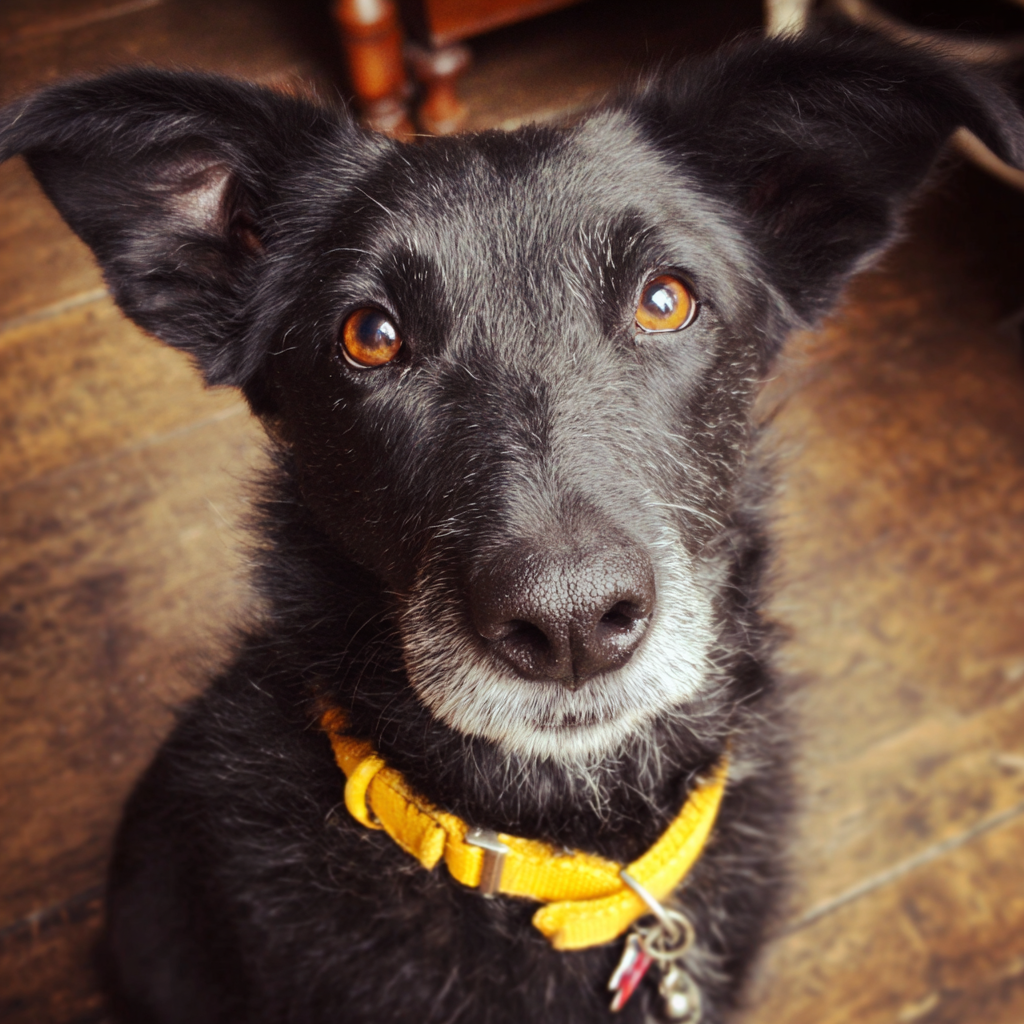 Gros plan sur un chien portant un collier jaune | Source : Midjourney