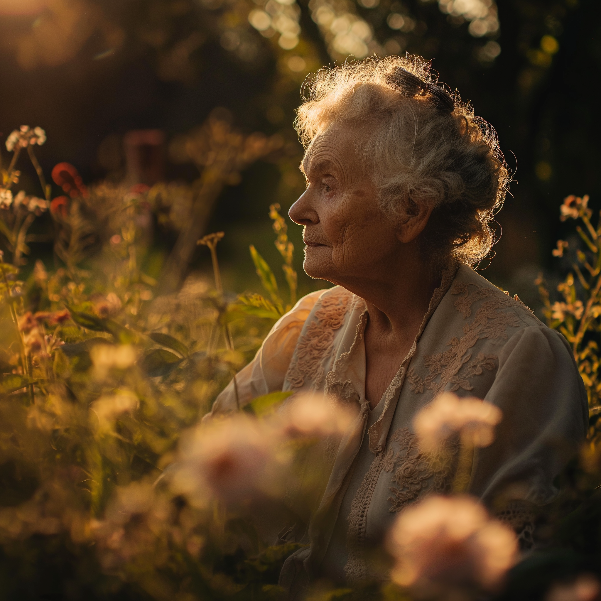 Une vieille femme dans un jardin | Source : Midjourney