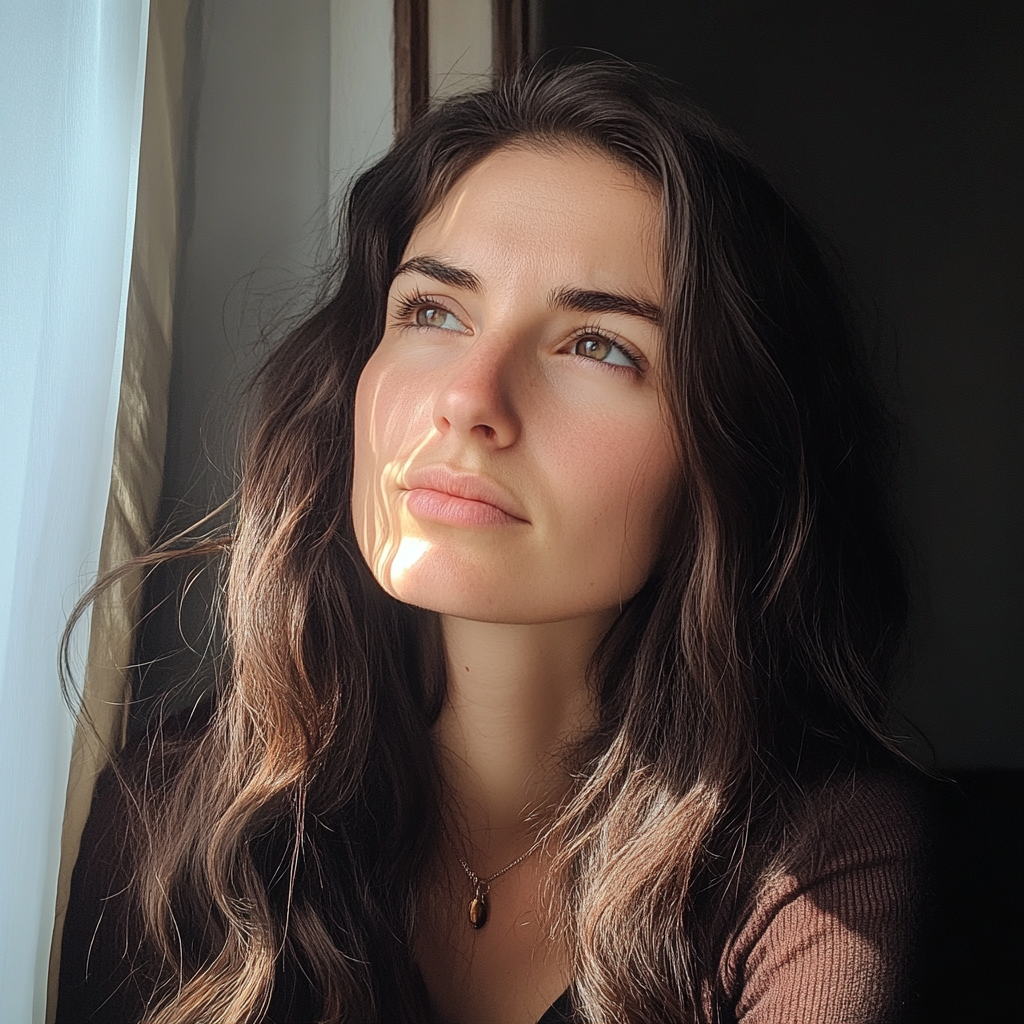 Une femme assise près d'une fenêtre | Source : Midjourney