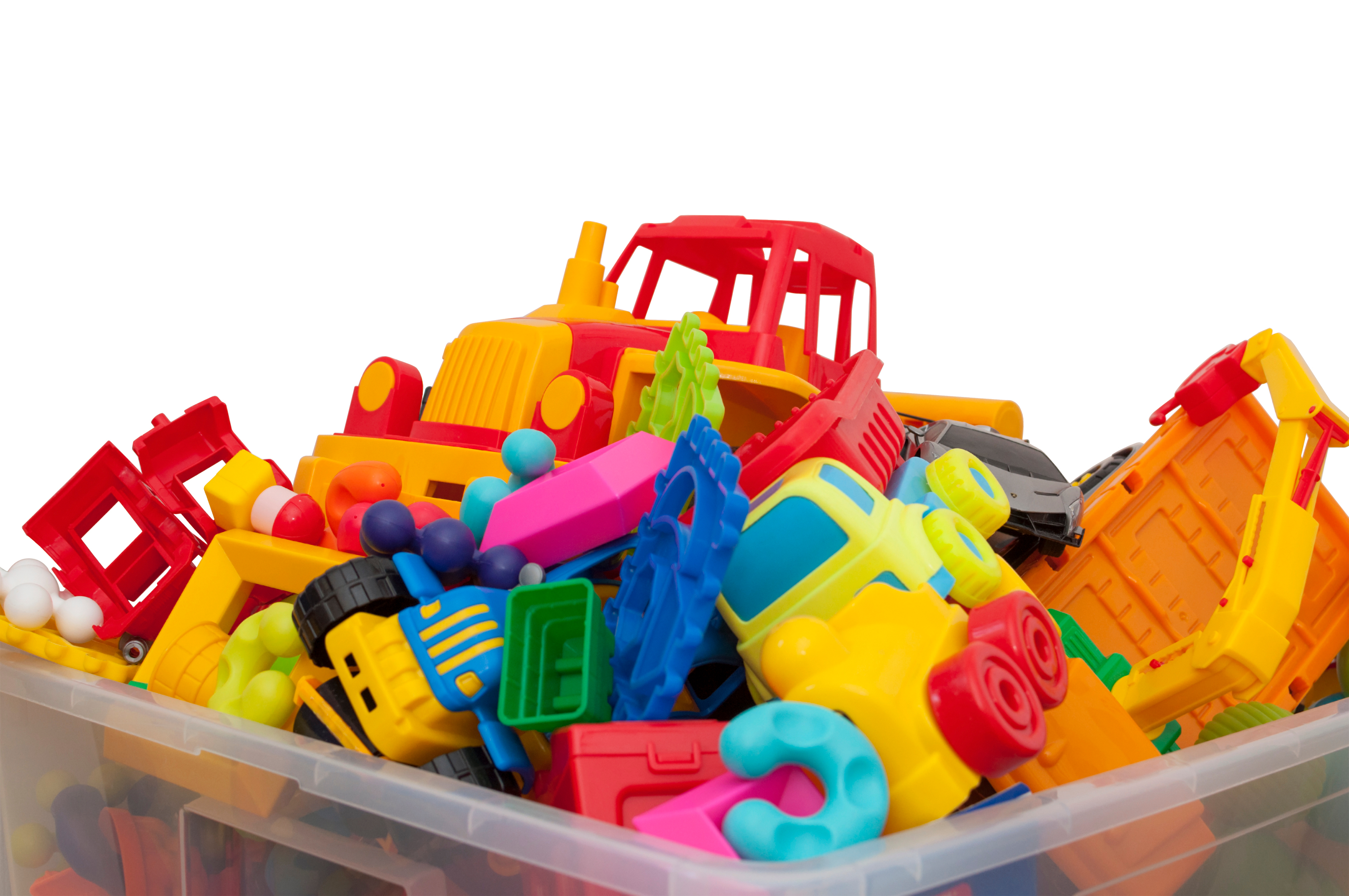 Un bac en plastique rempli de jouets en plastique | Source : Shutterstock