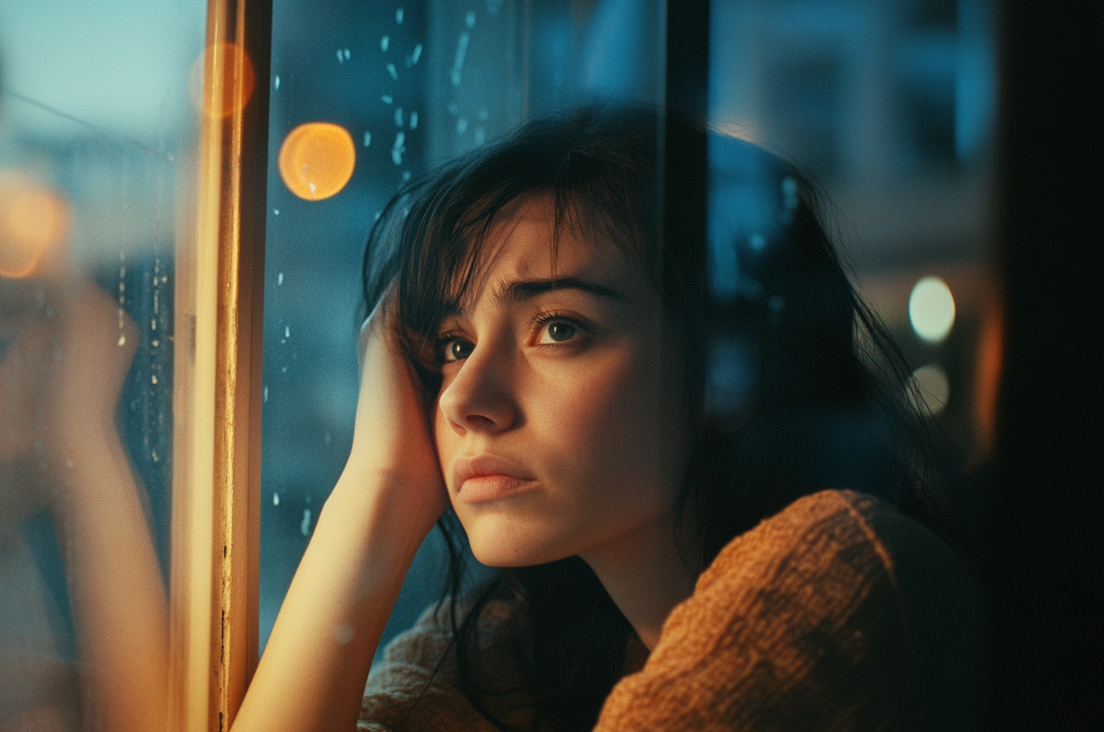 Une femme qui regarde par la fenêtre | Source : Midjourney