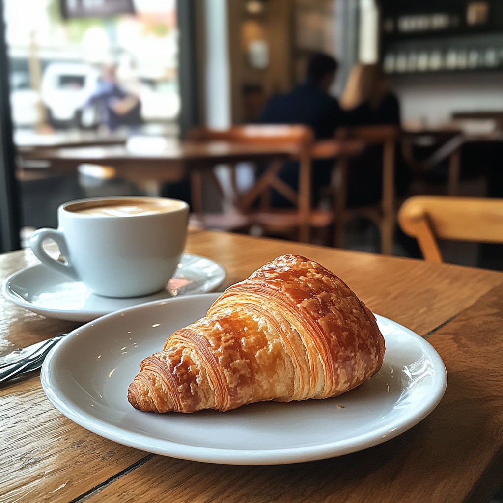 Un croissant et un café dans un café | Source : Midjourney