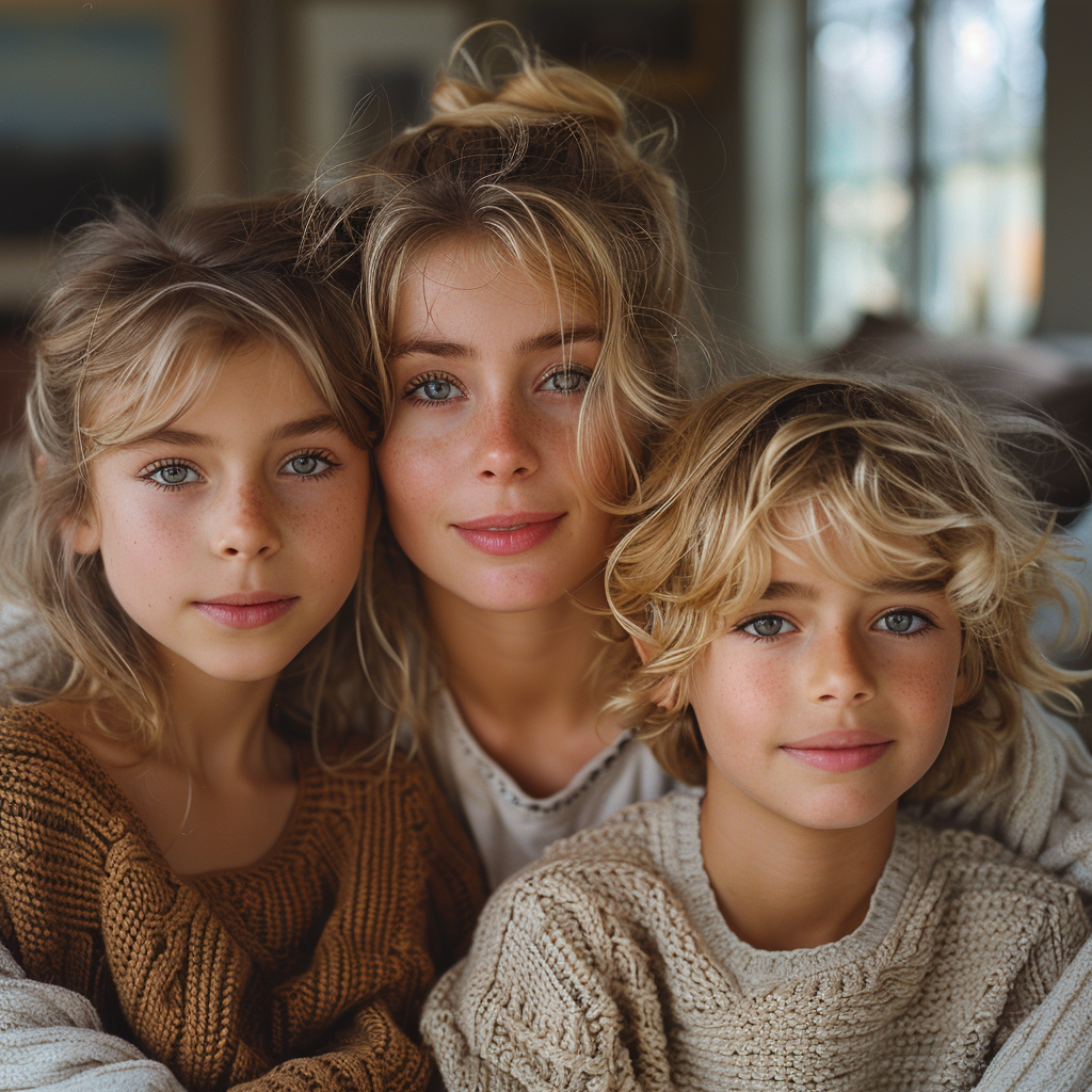 Une femme et ses deux enfants | Source : Midjourney