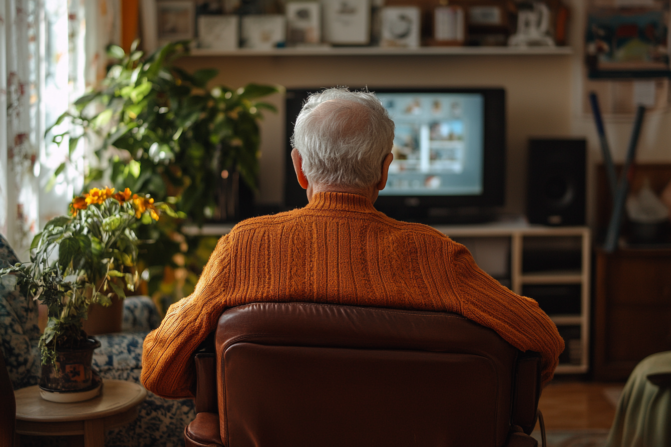 Homme âgé regardant la télévision | Source : Midjourney