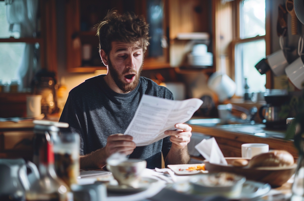 Un homme qui regarde un document avec insistance | Source : Midjourney