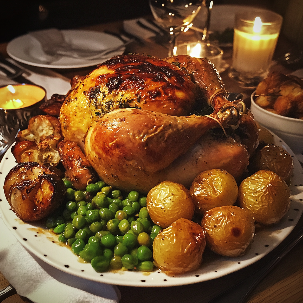 Un poulet rôti sur une table | Source : Midjourney