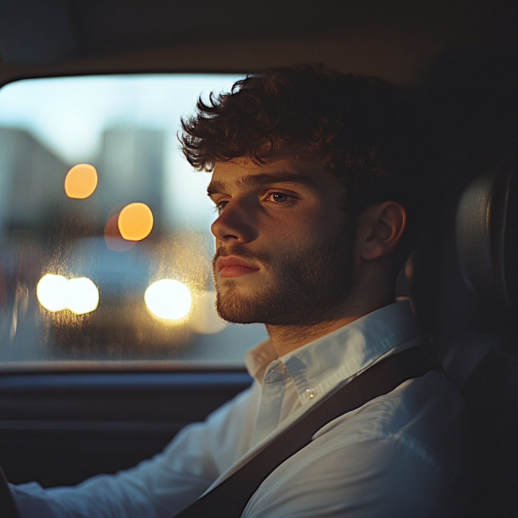 Un homme assis dans une voiture | Source : Midjourney