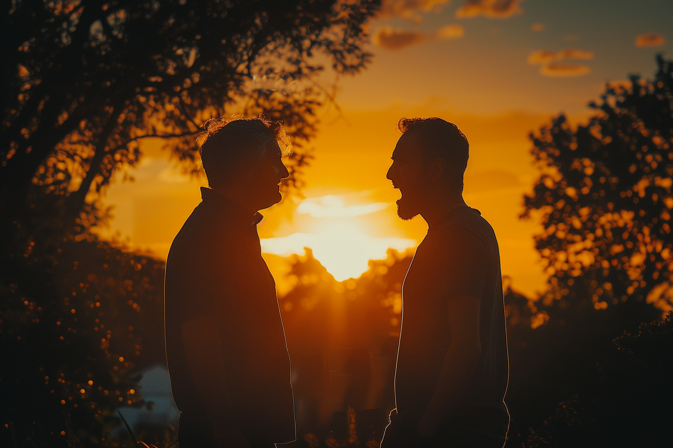 Silhouette de deux hommes en train de se disputer | Source : Midjourney