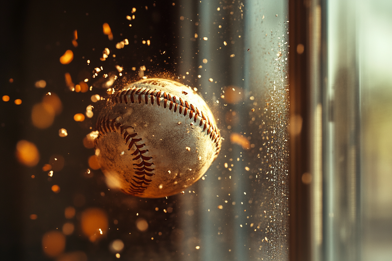 Une balle de baseball sur le point de briser une fenêtre | Source : Midjourney