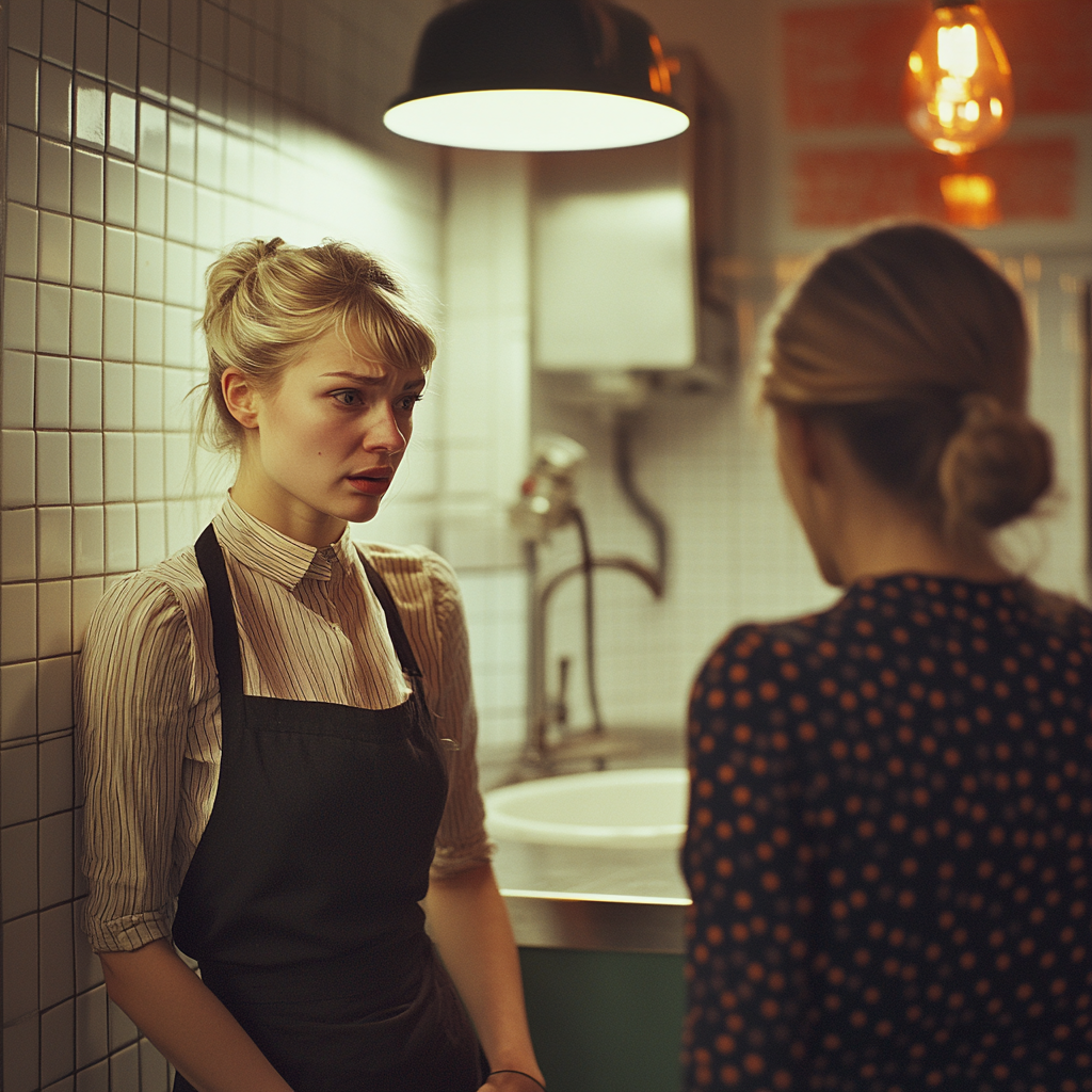 Une serveuse inquiète parle à une femme | Source : Midjourney