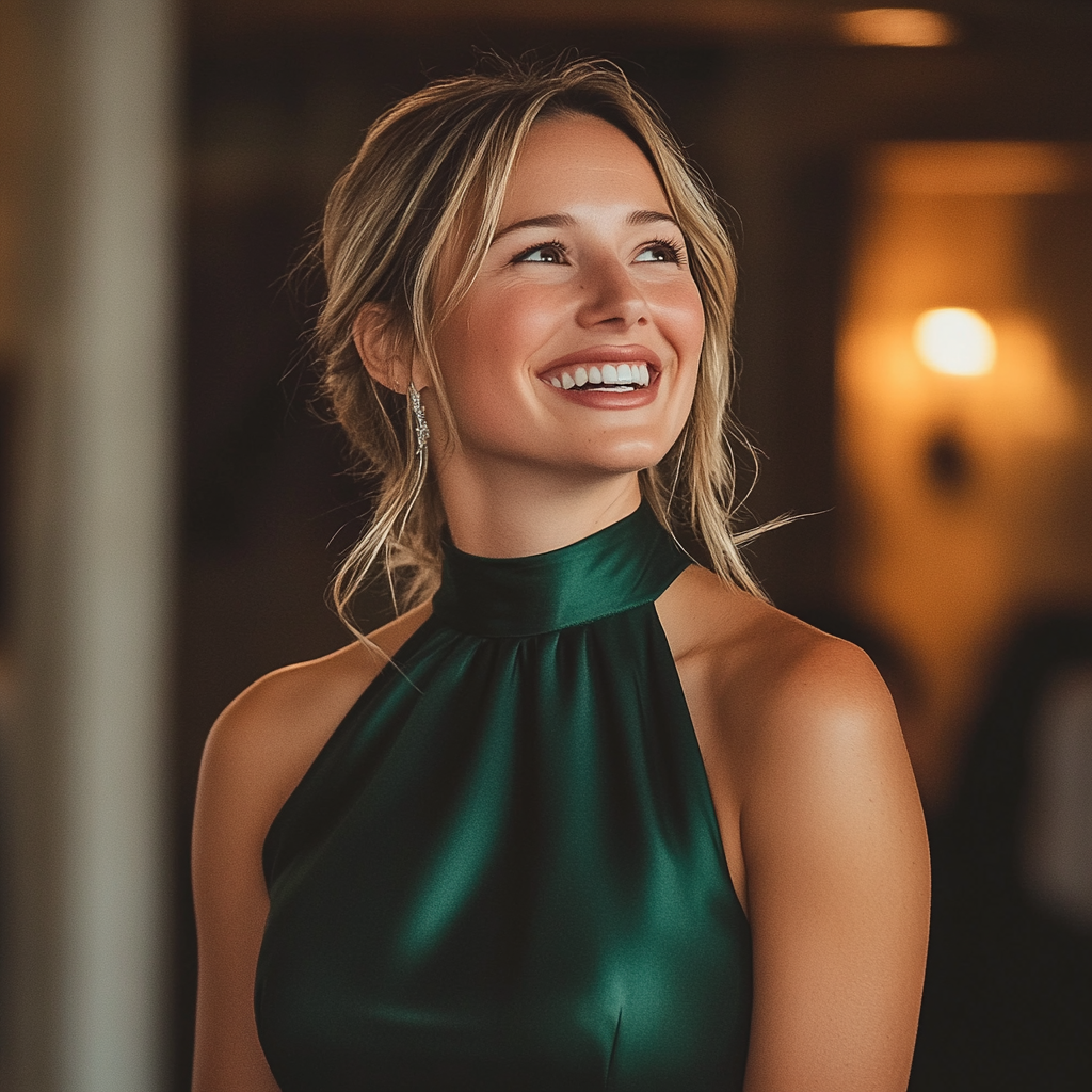 Une belle femme portant une robe verte | Source : Midjourney