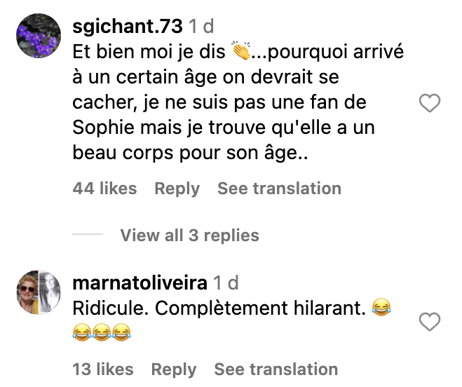 Commentaires des internautes sur la tenue de Sophie Davant |Source : capture Instagram