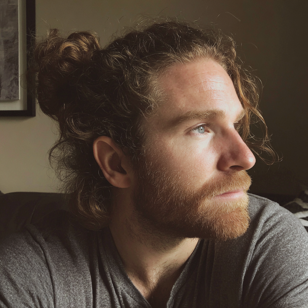 Un homme pensif avec un chignon d'homme | Source : Midjourney