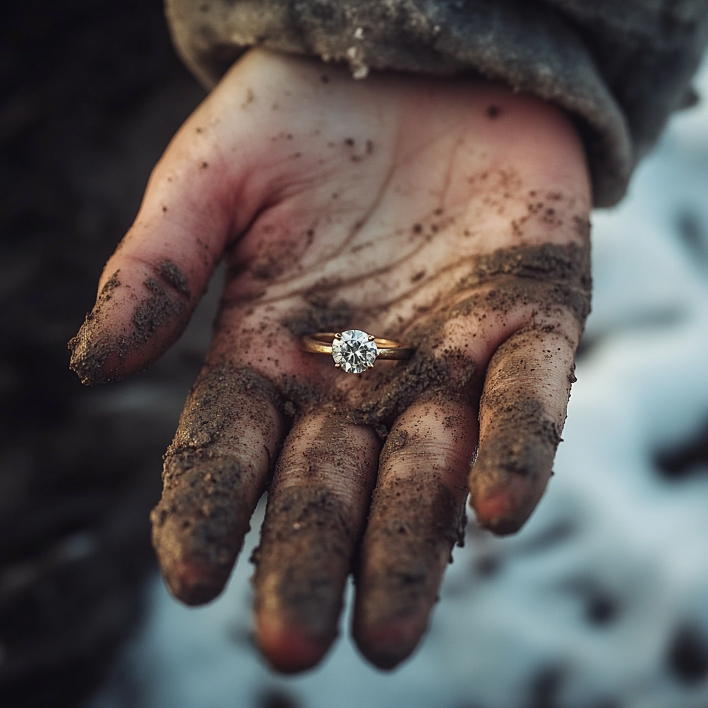 Gros plan sur une femme tenant une bague en diamant | Source : Midjourney