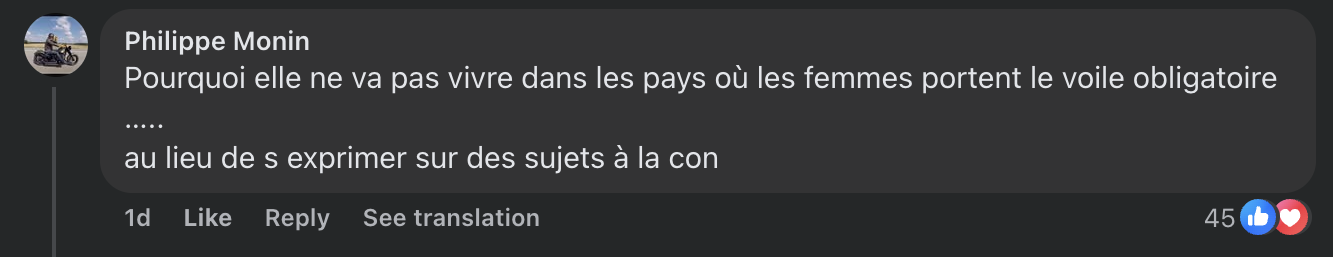 Capture d'écran du commentaire d'un internaute I Source : Facebook Purepeople