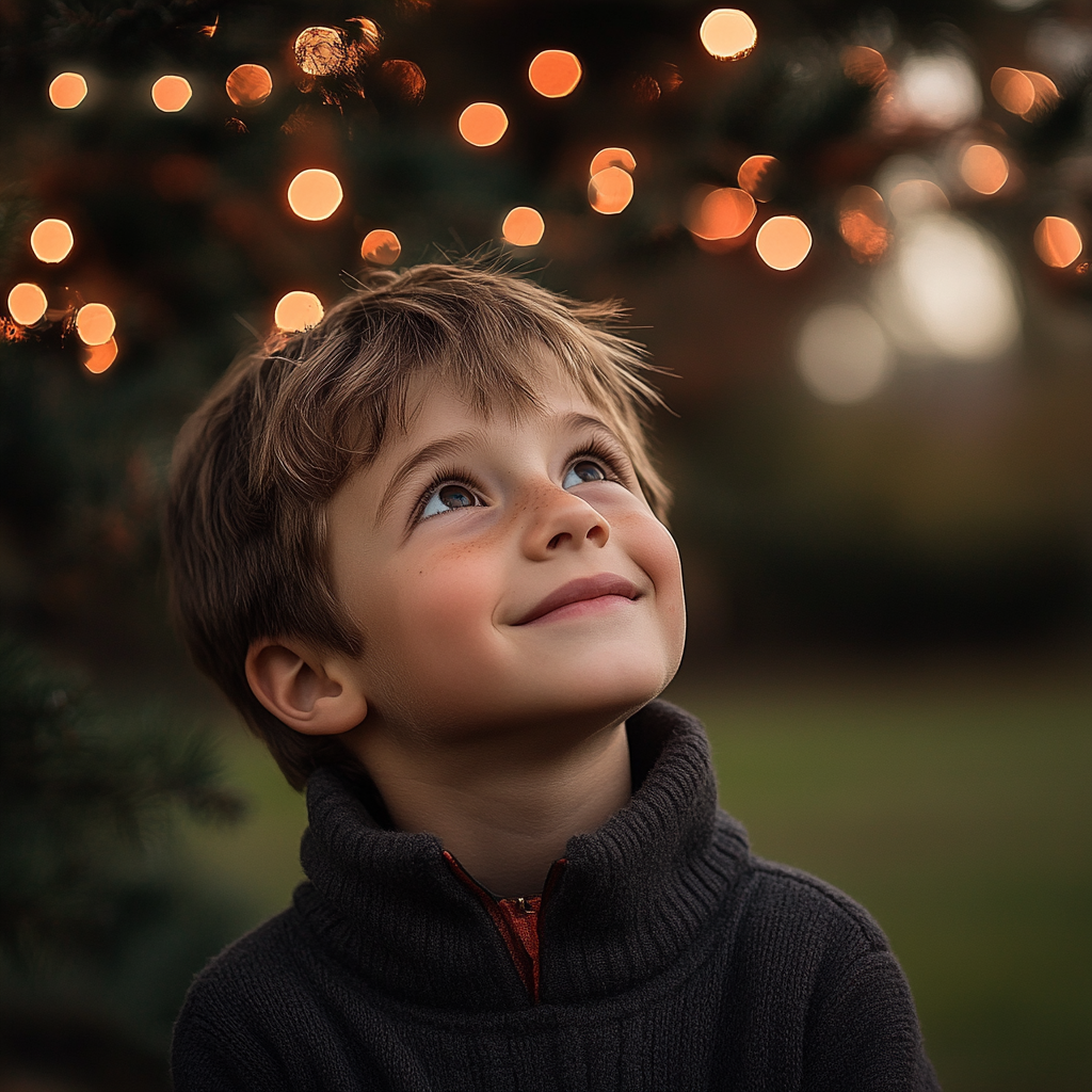 Un petit garçon joyeux qui regarde vers le haut | Source : Midjourney