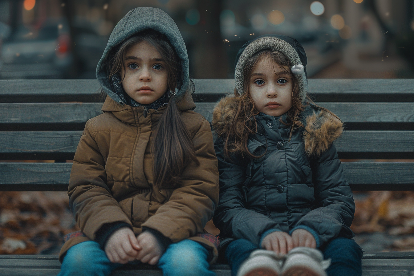 Deux filles assises sur un banc public | Source : Midjourney