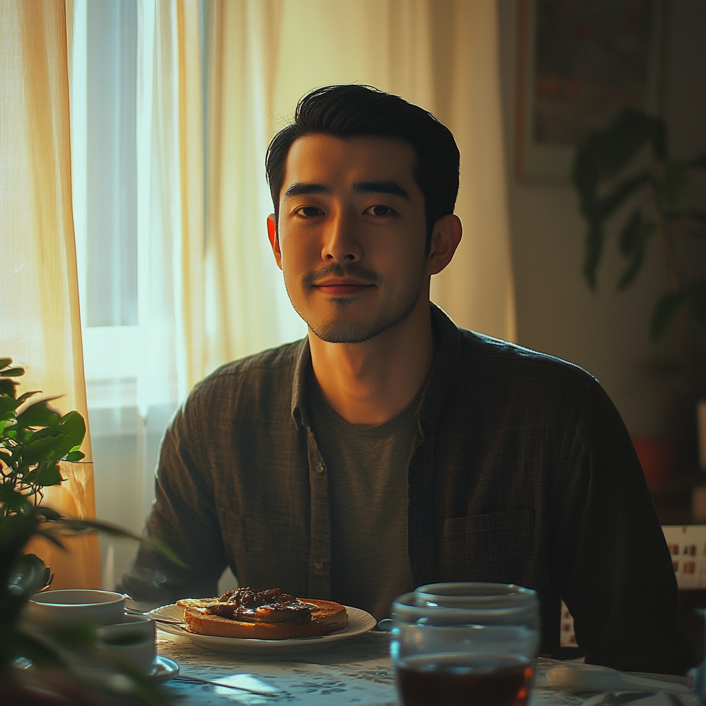 Un homme assis à la table du petit déjeuner | Source : Midjourney