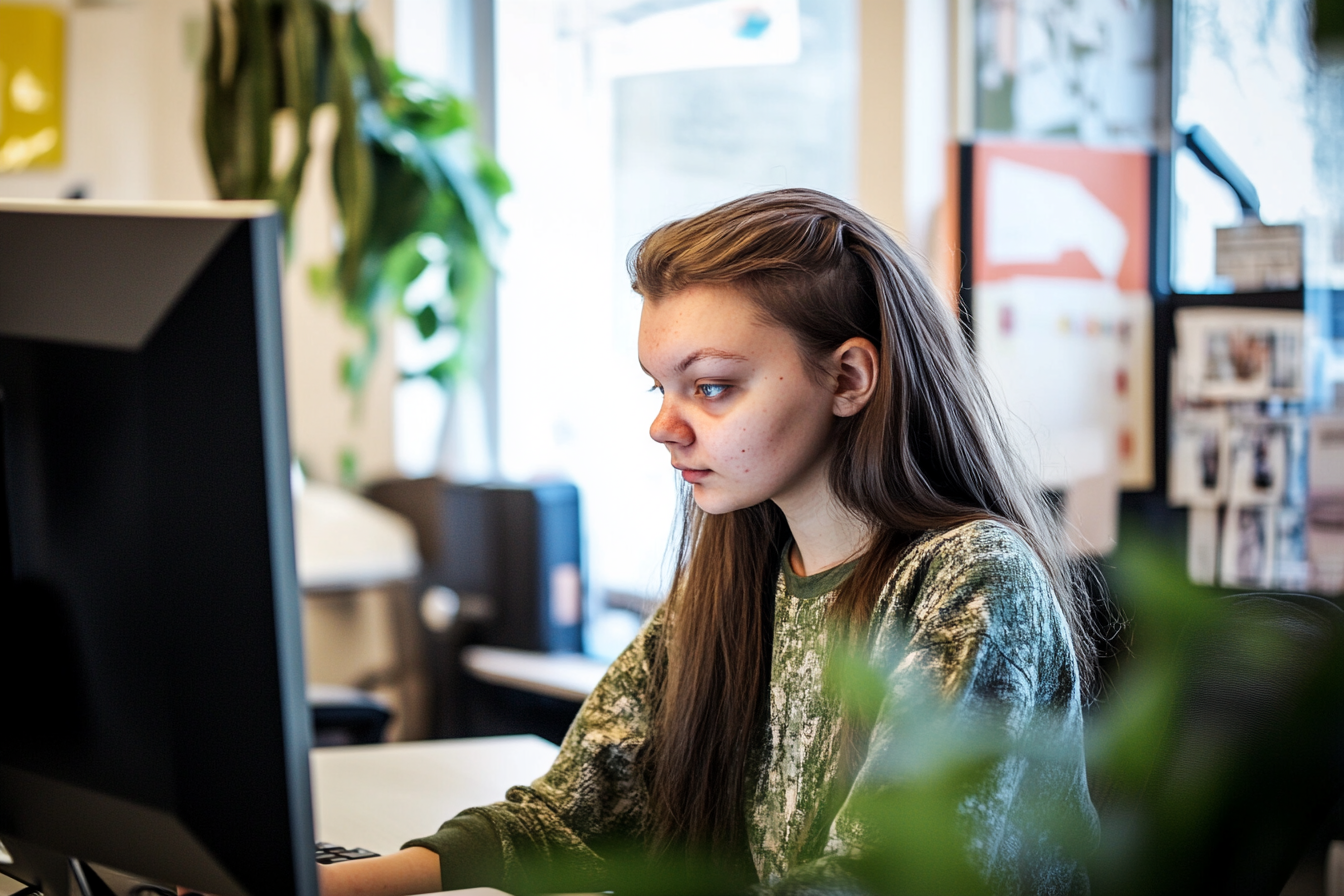 Une adolescente travaillant dans un bureau | Source : Midjourney