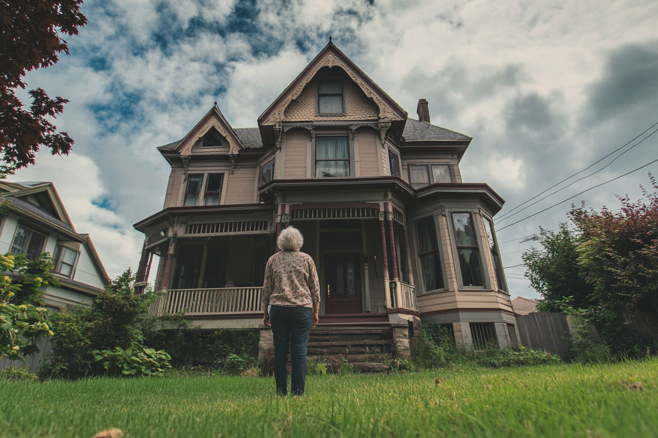 Une femme regardant le toit d'une vieille maison | Source : Midjourney