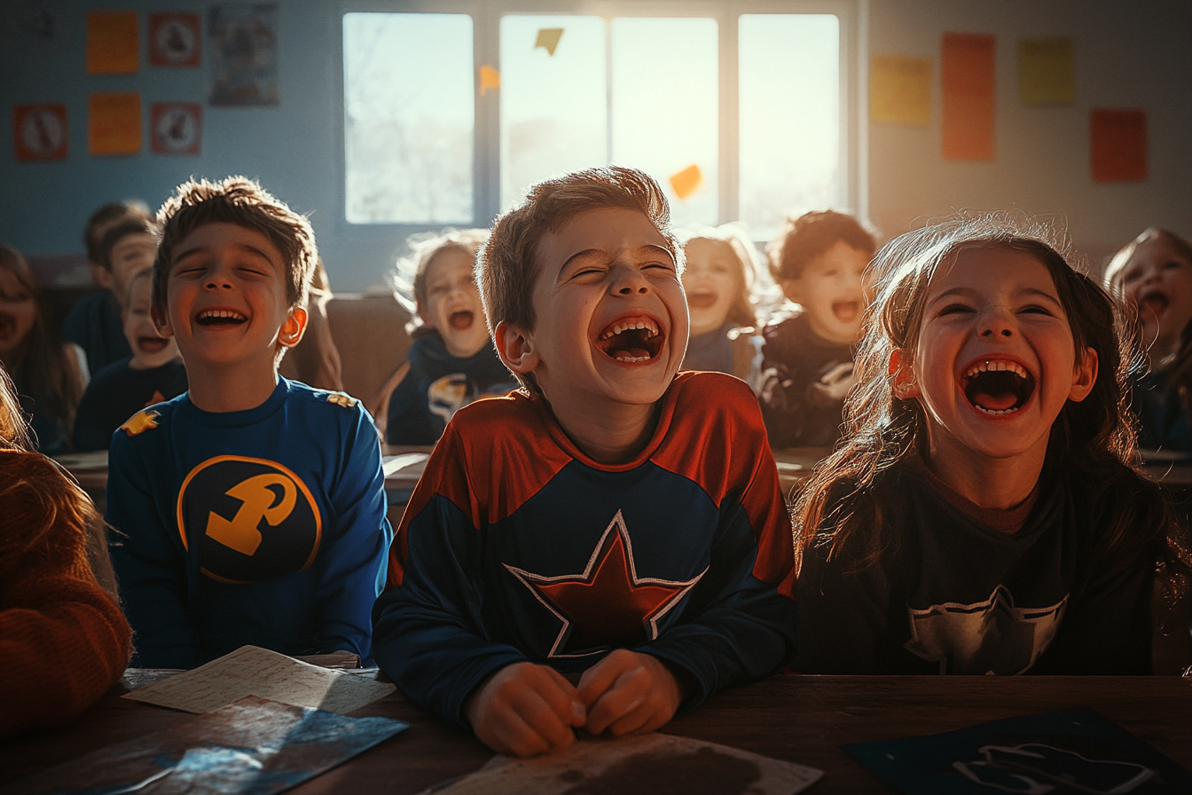 Des enfants rient dans une salle de classe | Source : Midjourney