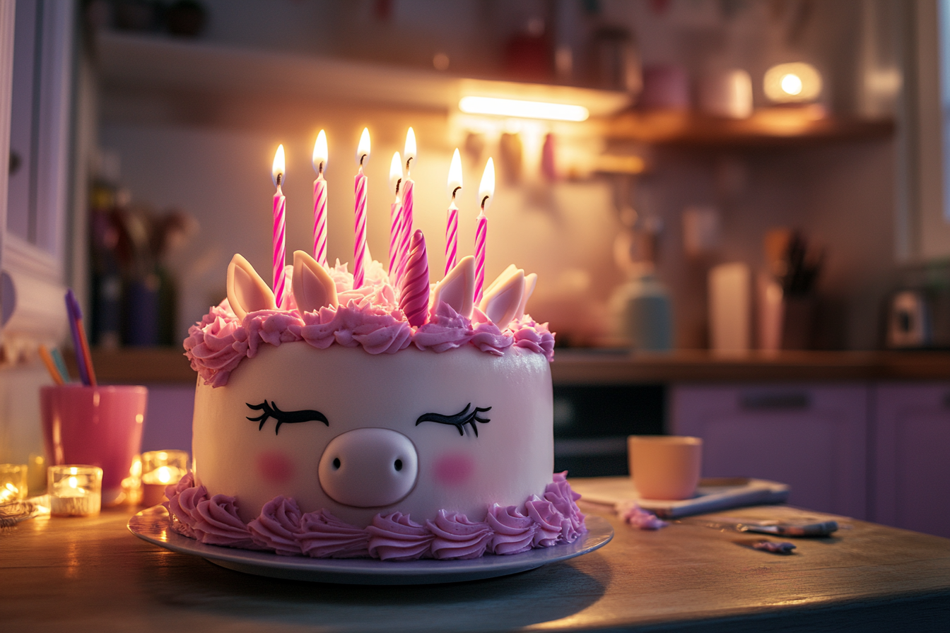 Un gâteau d'anniversaire sur le thème de la licorne sur la table | Source : Midjourney