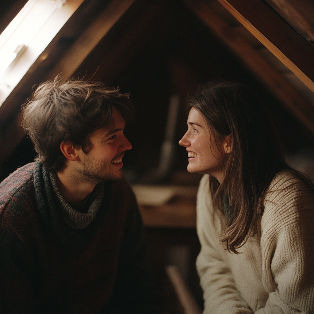 Un couple qui parle dans le grenier | Source : Midjourney