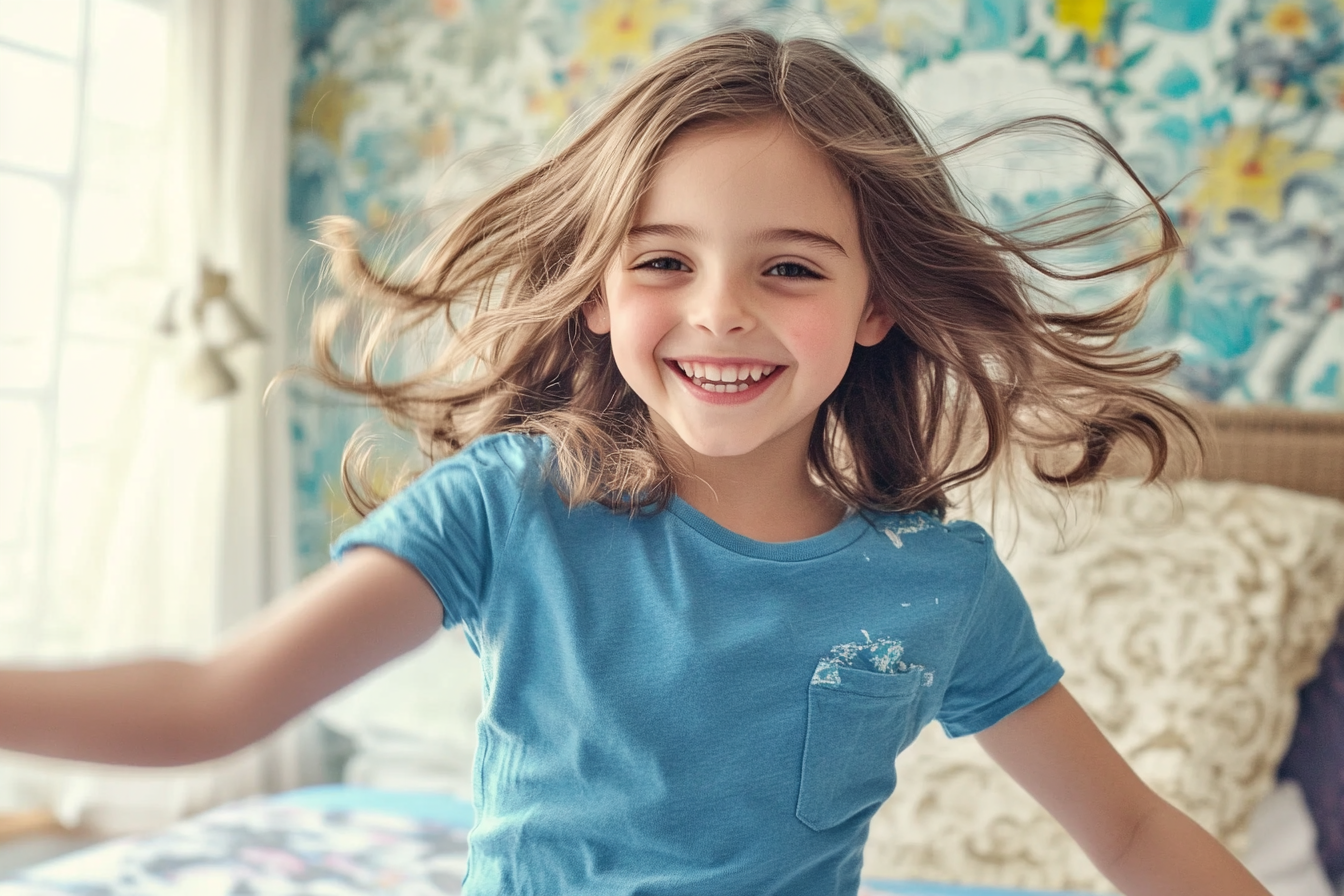 A girl twirling around her room | Source: Midjourney