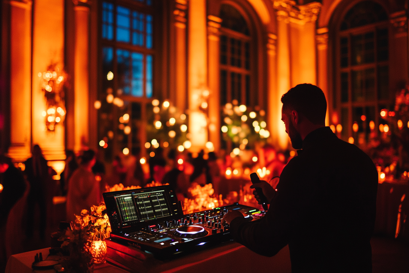 Un DJ utilisant un microphone lors d'un mariage | Source : Midjourney