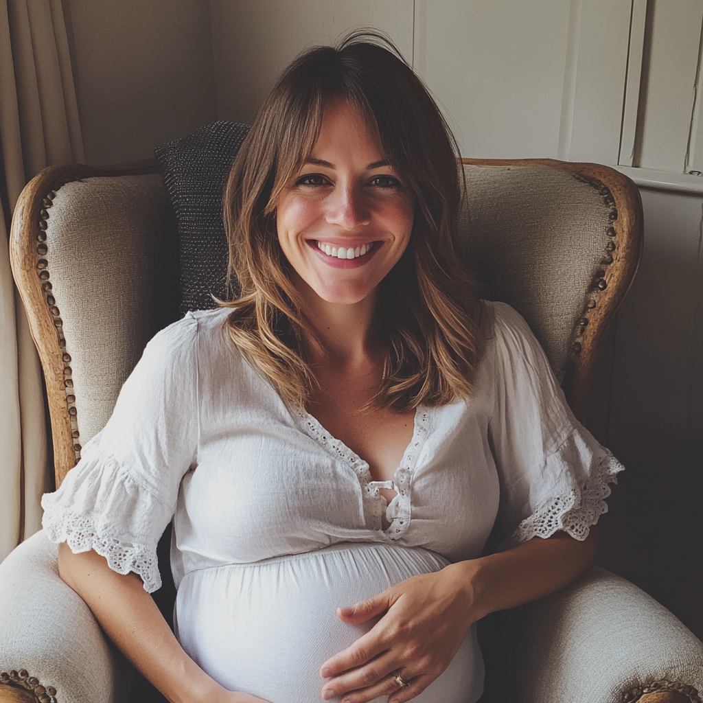 Une femme enceinte souriante | Source : Midjourney