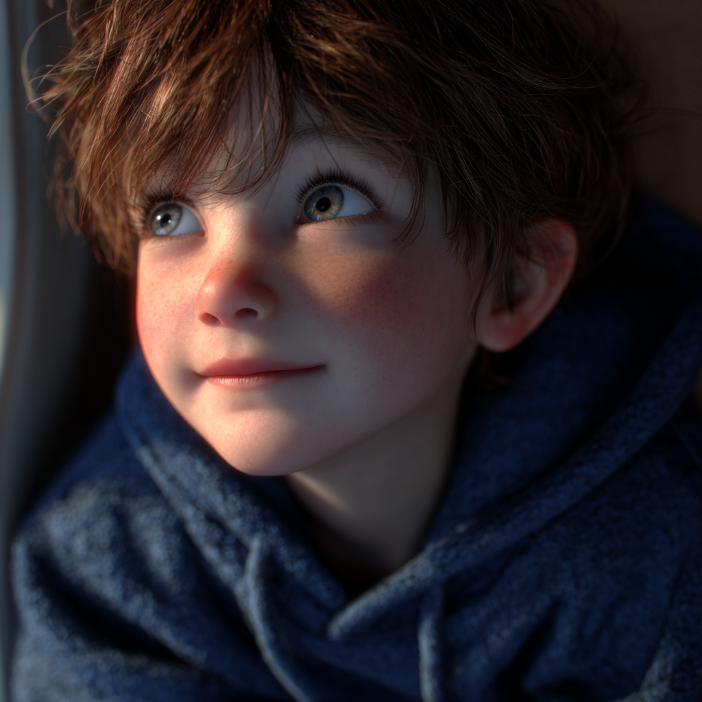 Un petit garçon qui regarde en l'air avec un sourire | Source : Midjourney