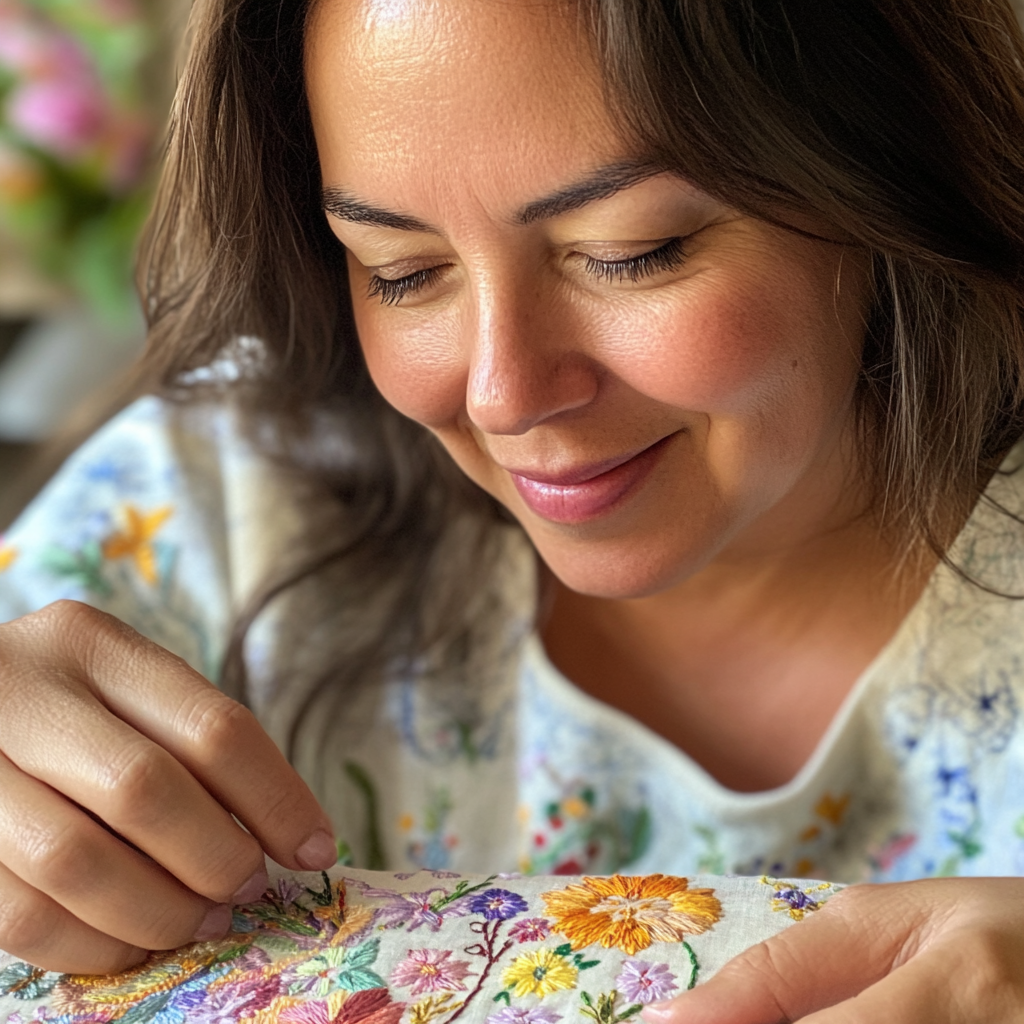 Une femme qui fait de la broderie | Source : Midjourney