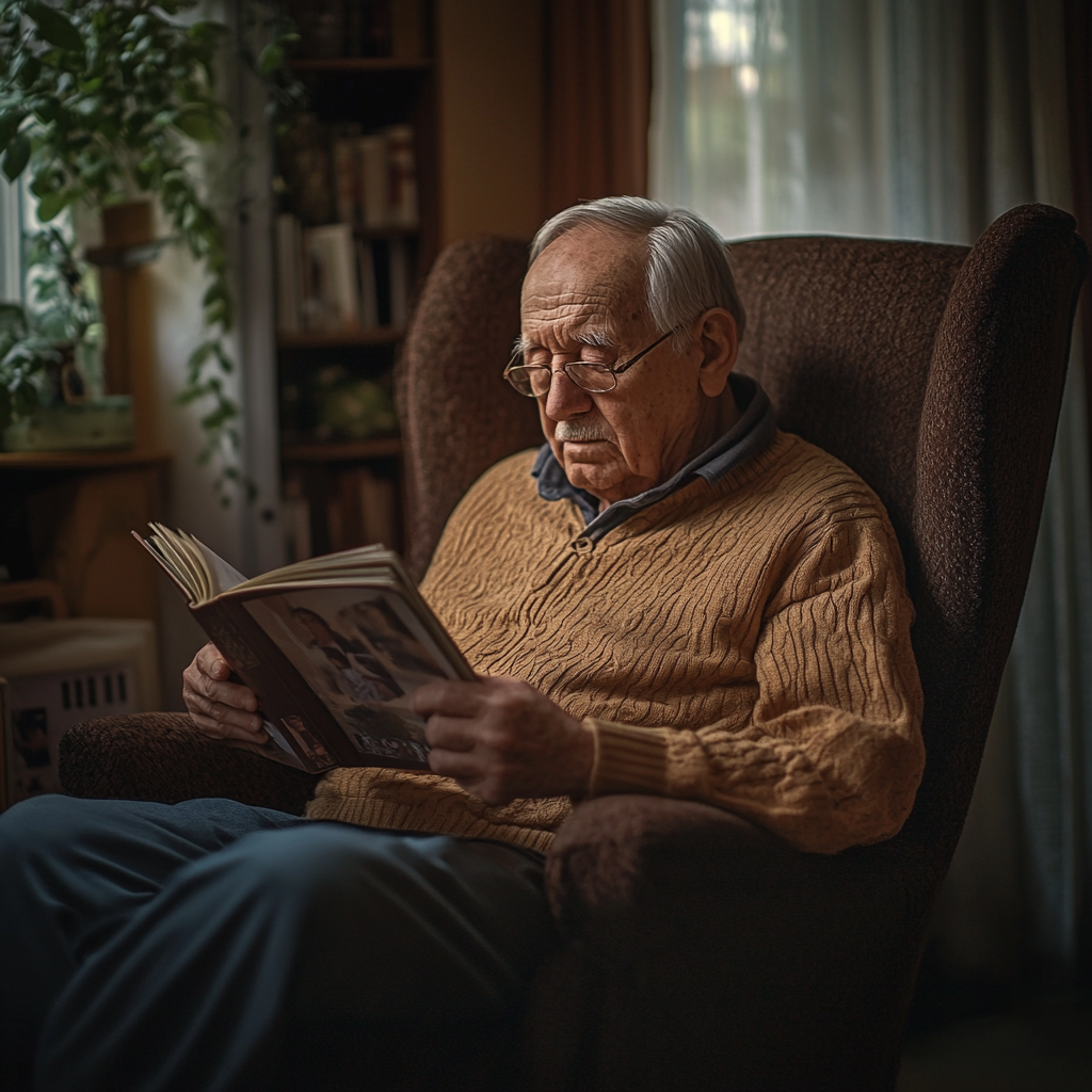 Un homme regardant un album photo | Source : Midjourney