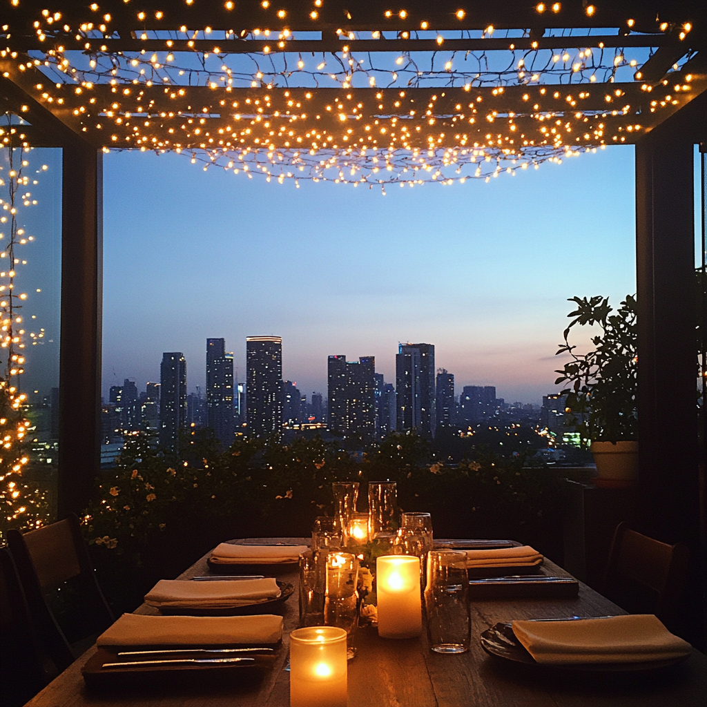 Une table dans un restaurant sur le toit | Source : Midjourney