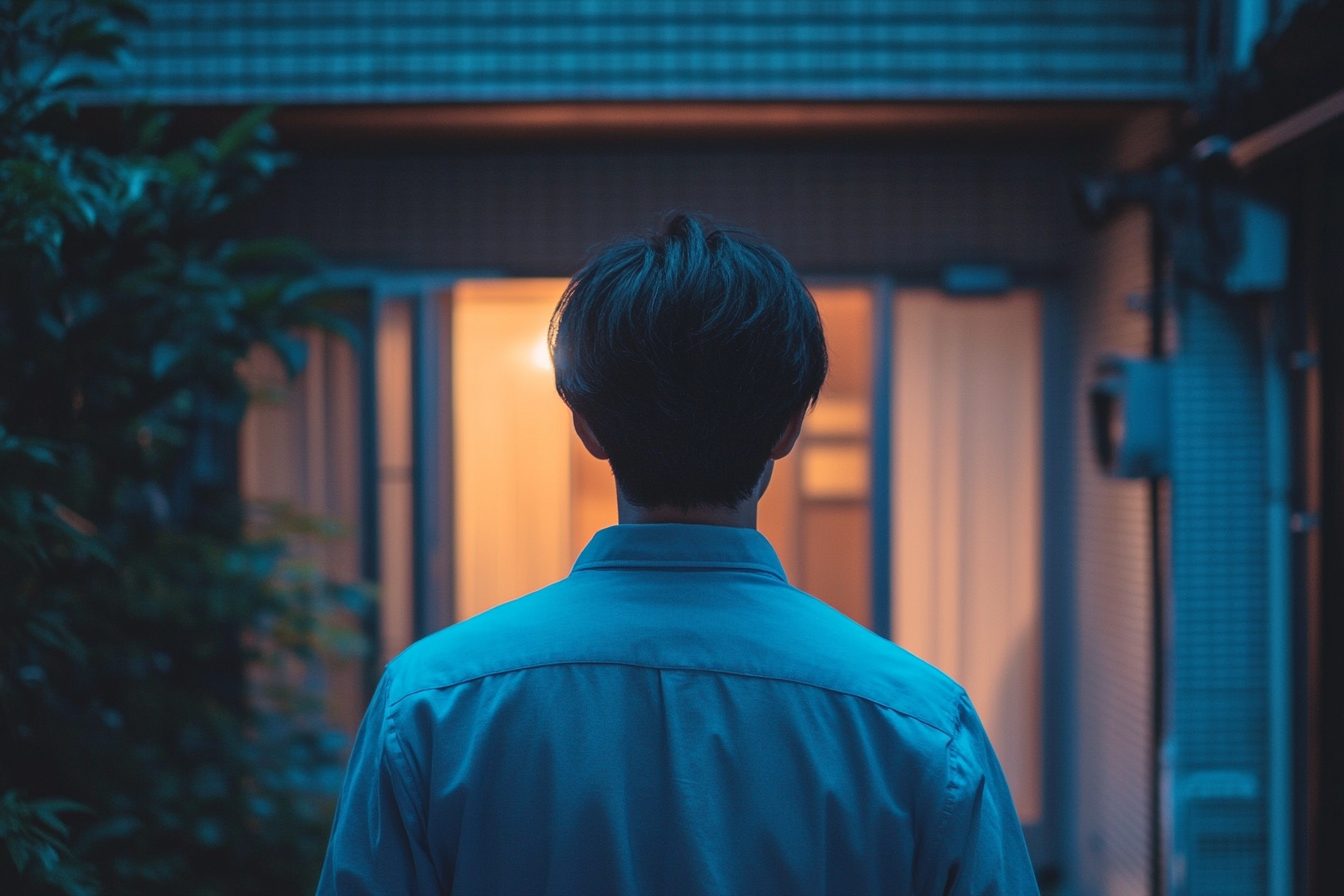 Un homme debout devant une maison | Source : Midjourney