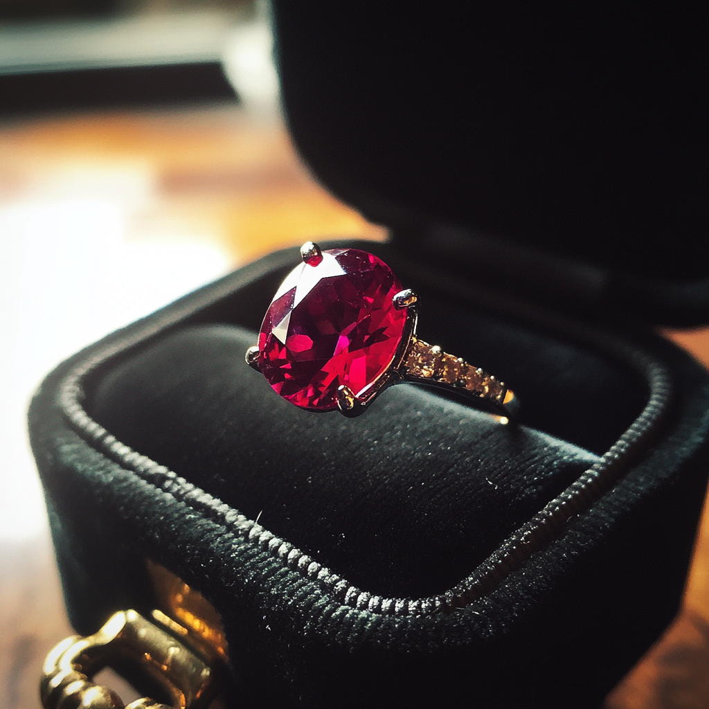 Une bague de fiançailles en rubis | Source : Midjourney