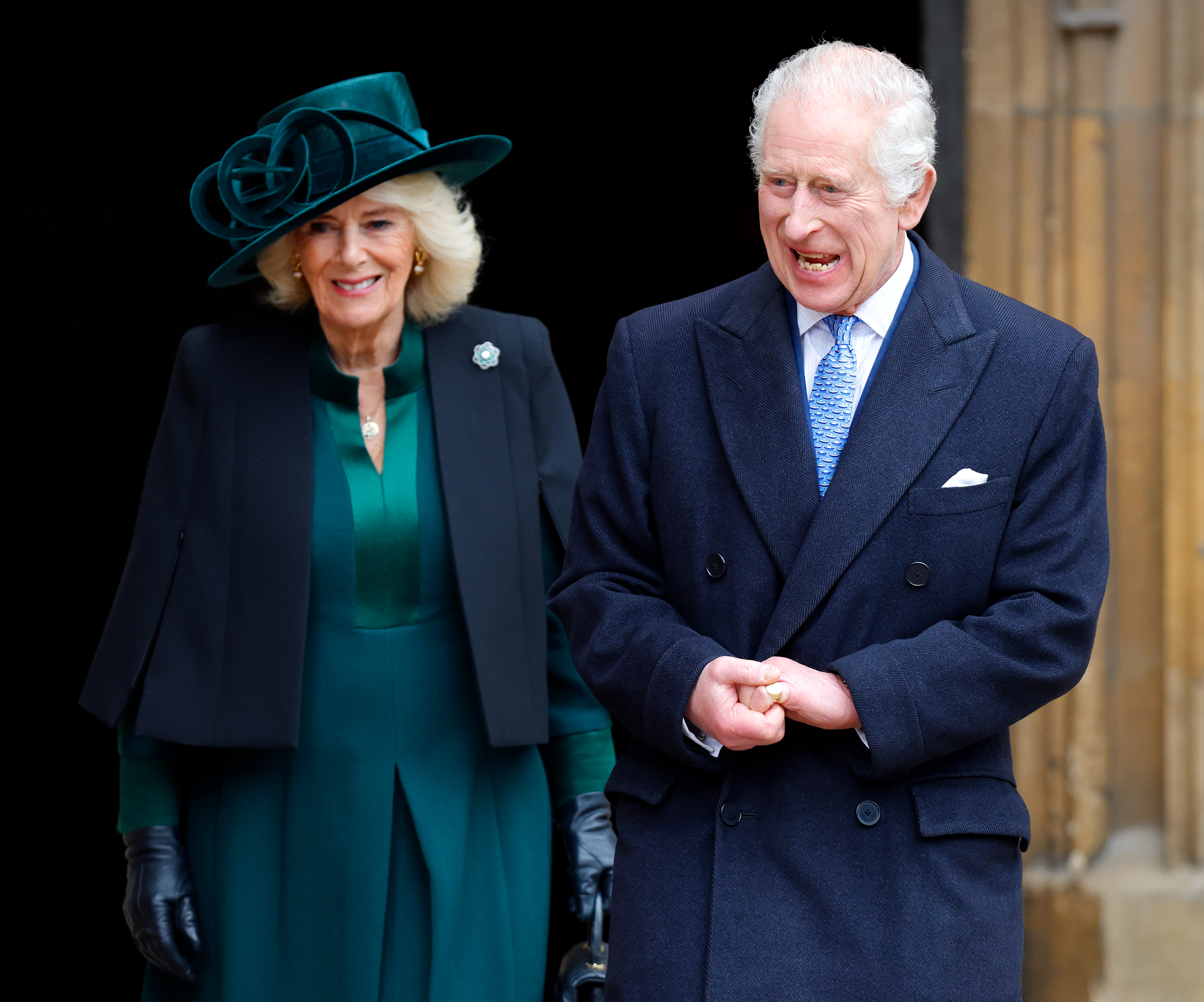 Queen Camilla and Le roi Charles III au service des matines de Pâques 2024 à Windsor, en Angleterre, le 31 mars 2024 | Source : Getty Images